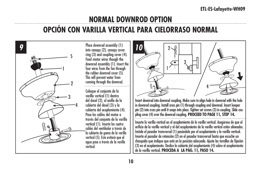 Westinghouse ETL-ES-Lafayette-WH09 owner manual Normal Downrod Option, Opción CON Varilla Vertical Para Cielorraso Normal 